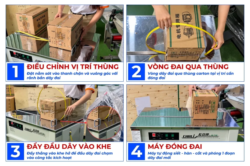 Hướng dẫn sử dụng máy đóng đai thùng carton bán tự động
