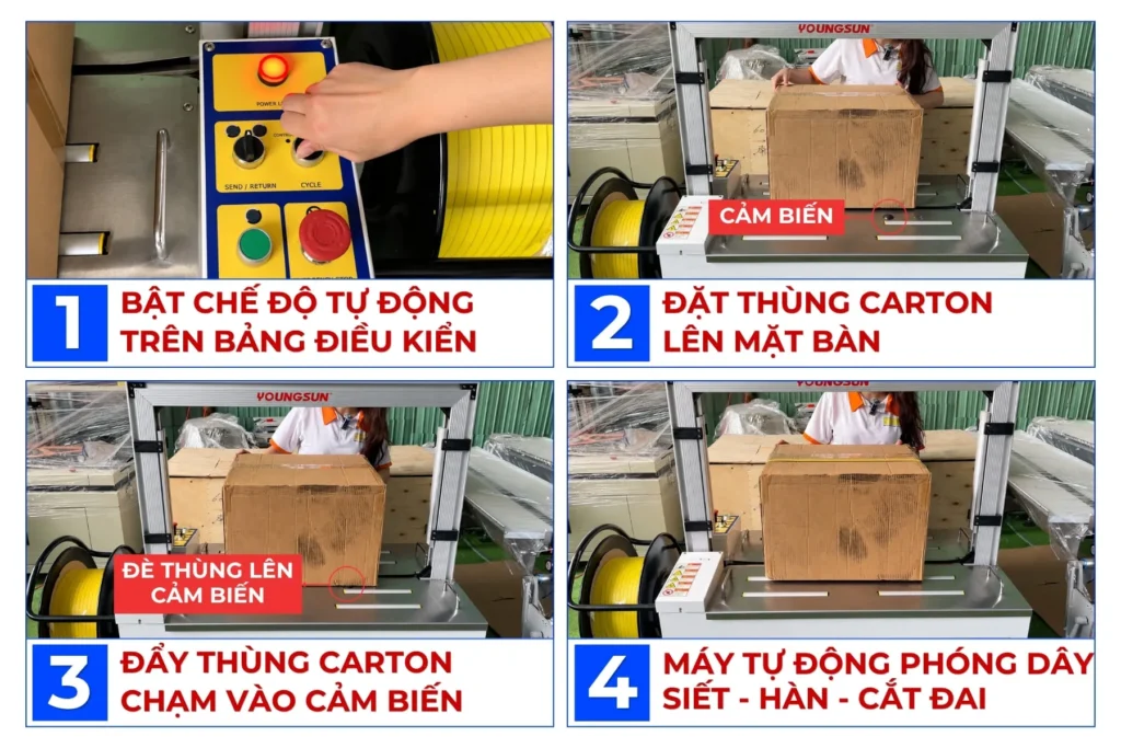 Hướng dẫn sử dụng máy đóng đai thùng carton tự động