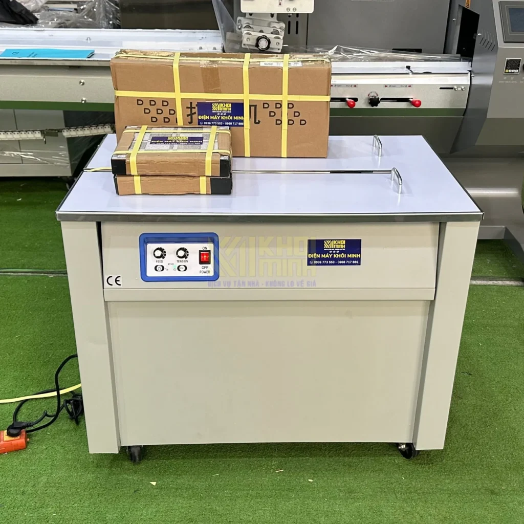 Máy đóng đai thùng ứng dụng để đóng gói các loại thùng carton, kiện hàng và hộp sản phẩm có kích thước khác nhau