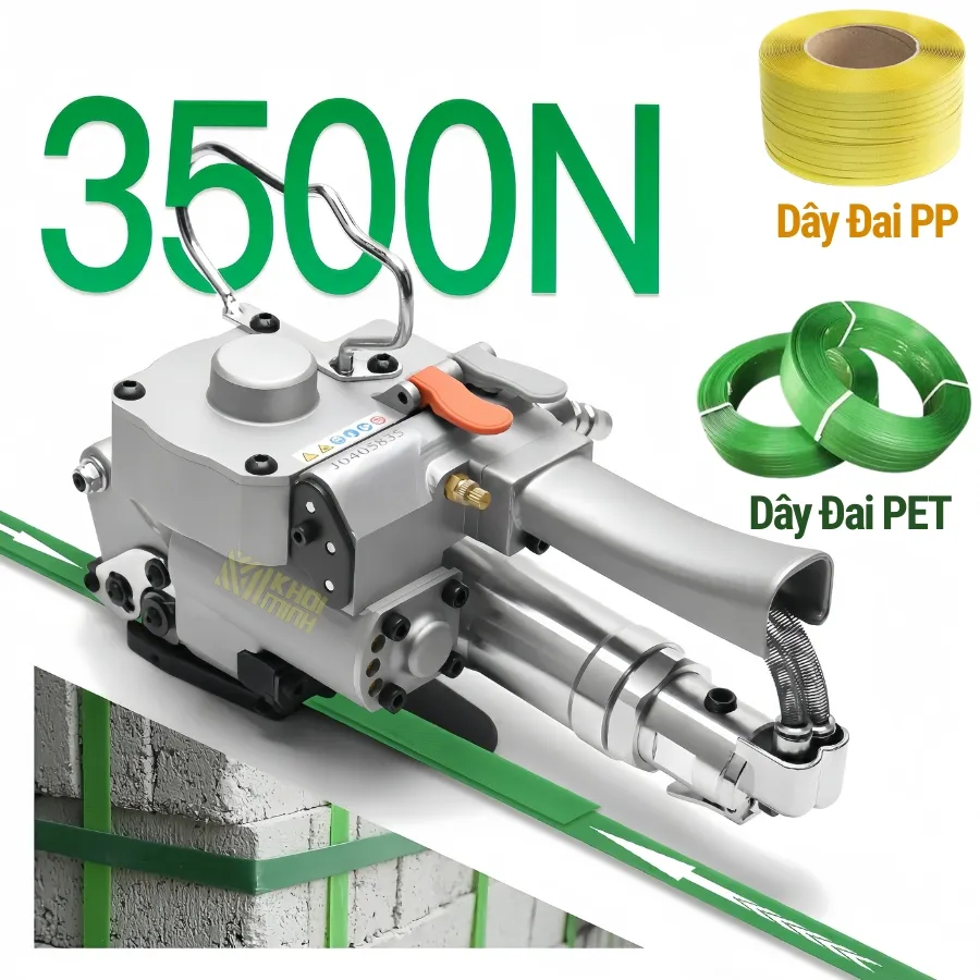 Máy đóng đai cầm tay khí nén trang bị lực siết đai cực mạnh lên đến 3500N ohuf hợp đai các kiện lớn, ngoại cỡ cần cố định chắc chắn