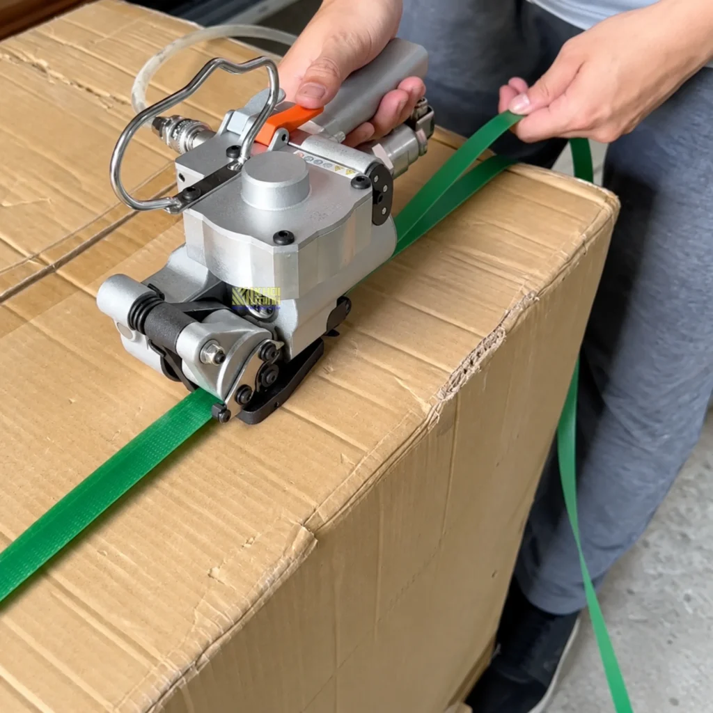 Máy đóng đai khí nén A25 cầm tay siết dây đai nhựa PET cố định thùng carton lớn