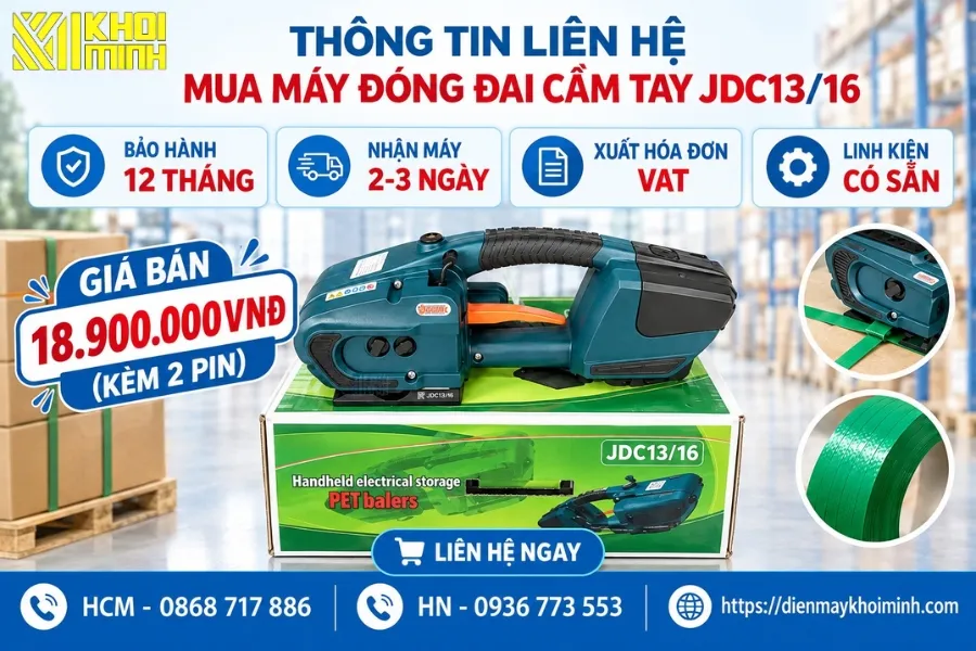 Thông tin liên hệ mua máy đóng đai cầm tay JDC1316 chính hãng