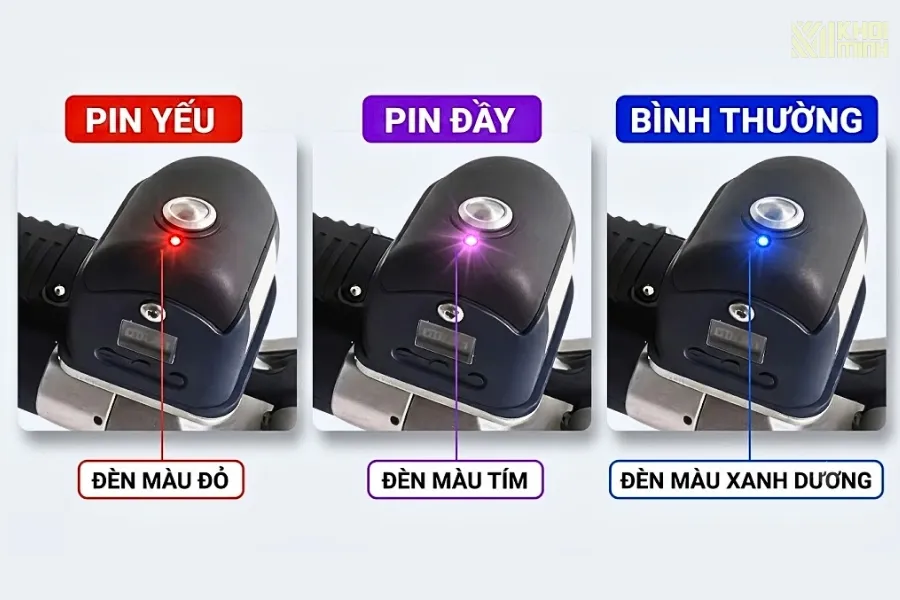 Hệ thống đèn thông minh trên đầu máy đóng đai pin DD19A chỉ báo trạng thái hoạt động và dung lượng pin