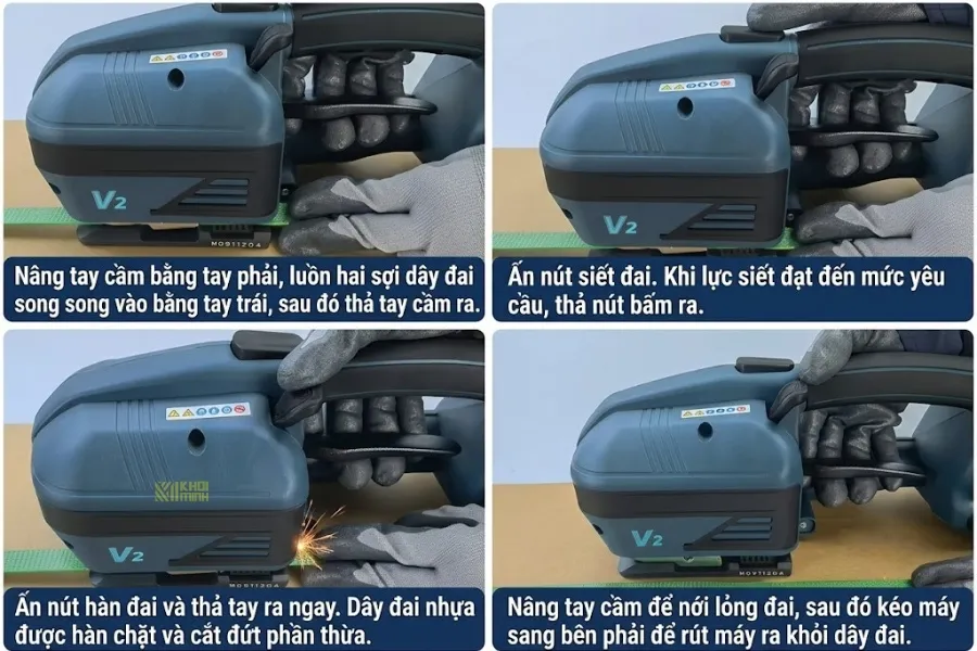 Hướng dẫn sử dụng máy đóng đai cầm tay V2 đóng đai kiện hàng