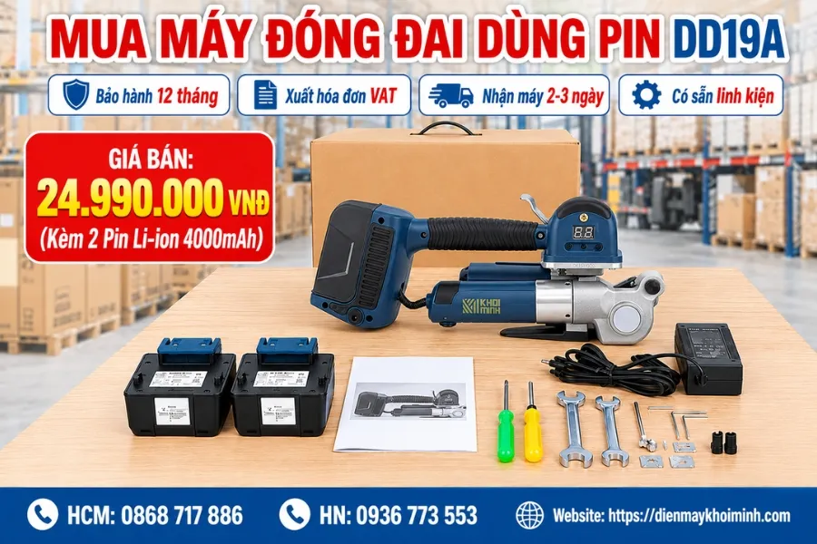 Thông tin liên hệ mua máy đóng đai DD19A chính hãng, giá gốc siêu rẻ