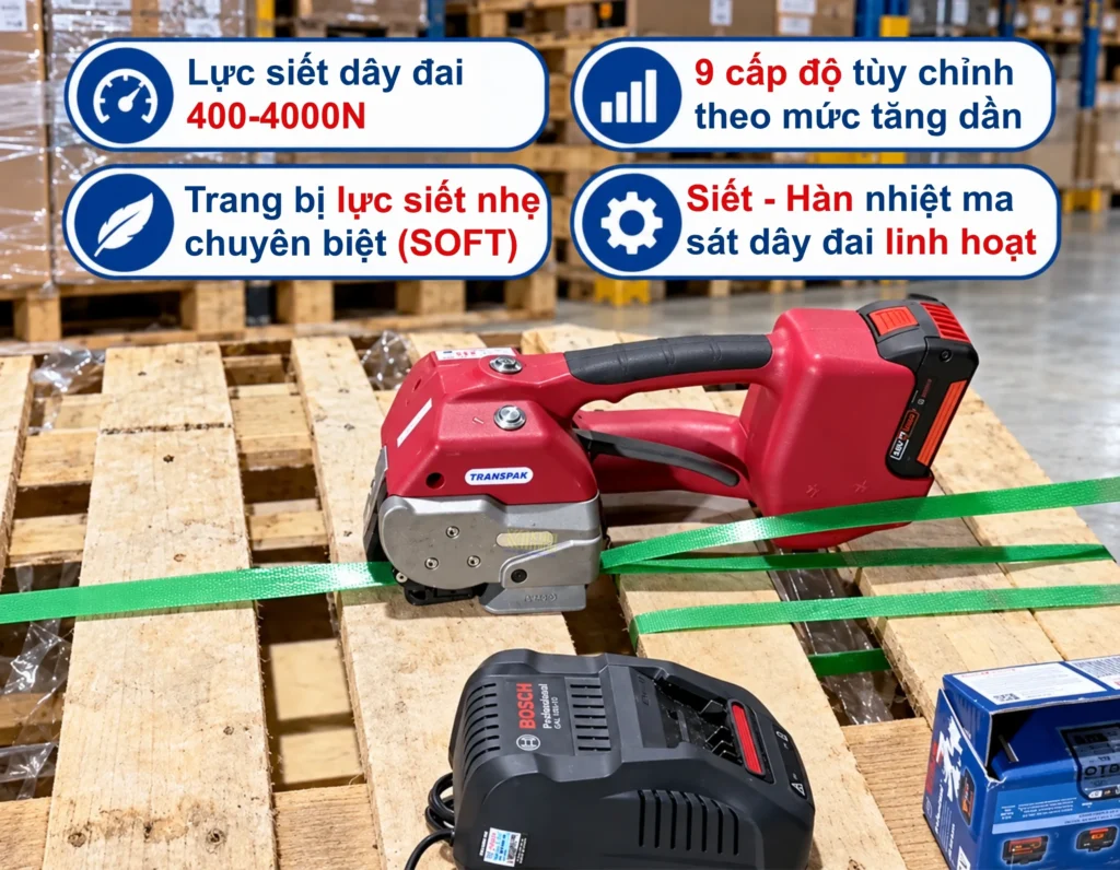 Máy đóng đai cầm tay H46B lực siết 400 đến 4000N với 9 cấp độ điều chỉnh