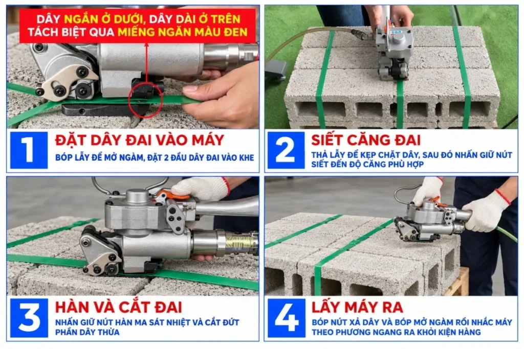 Hướng dẫn sử dụng máy đóng đai gạch cầm tay