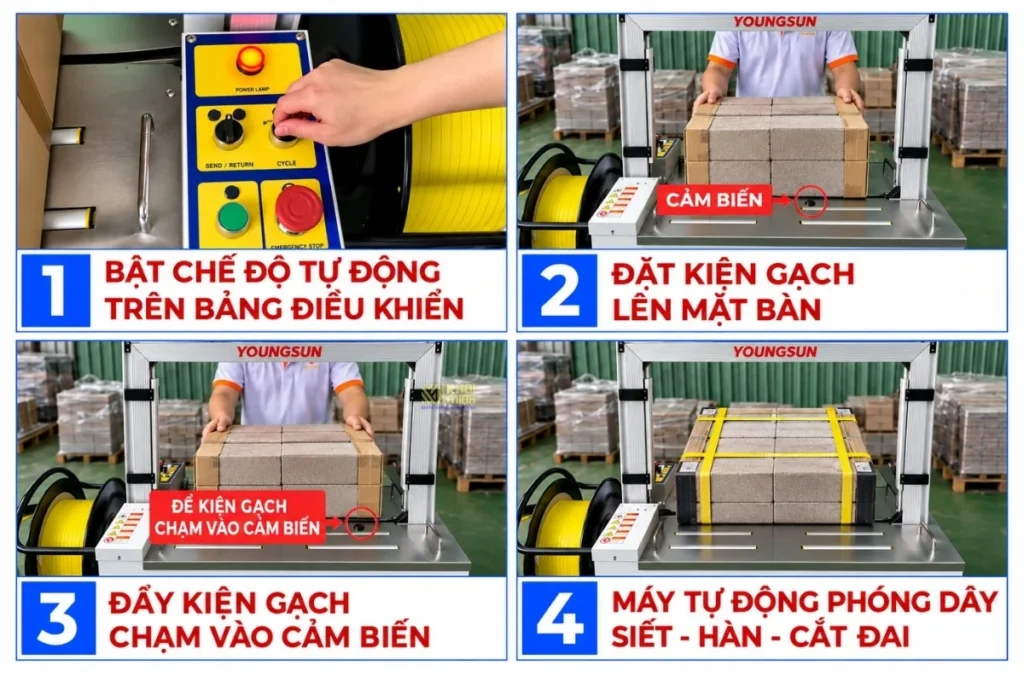 Hướng dẫn sử dụng máy đóng đai thùng gạch