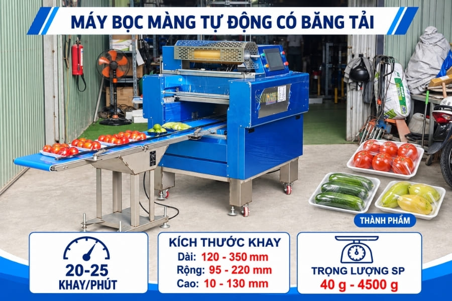 Thông số máy bọc màng tự động có băng tải