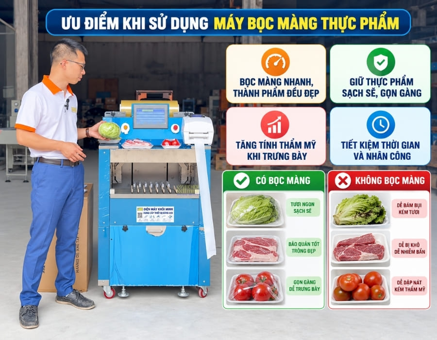 Ưu điểm khi sử dụng máy bọc màng thực phẩm