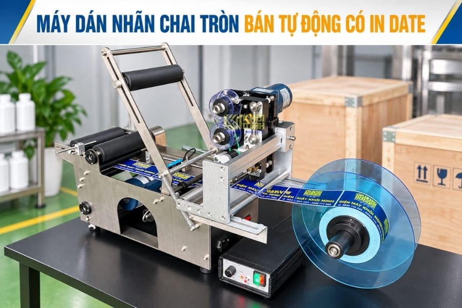 Bàn giao máy dán nhãn chai tròn tích hợp indate tại TP.HCM