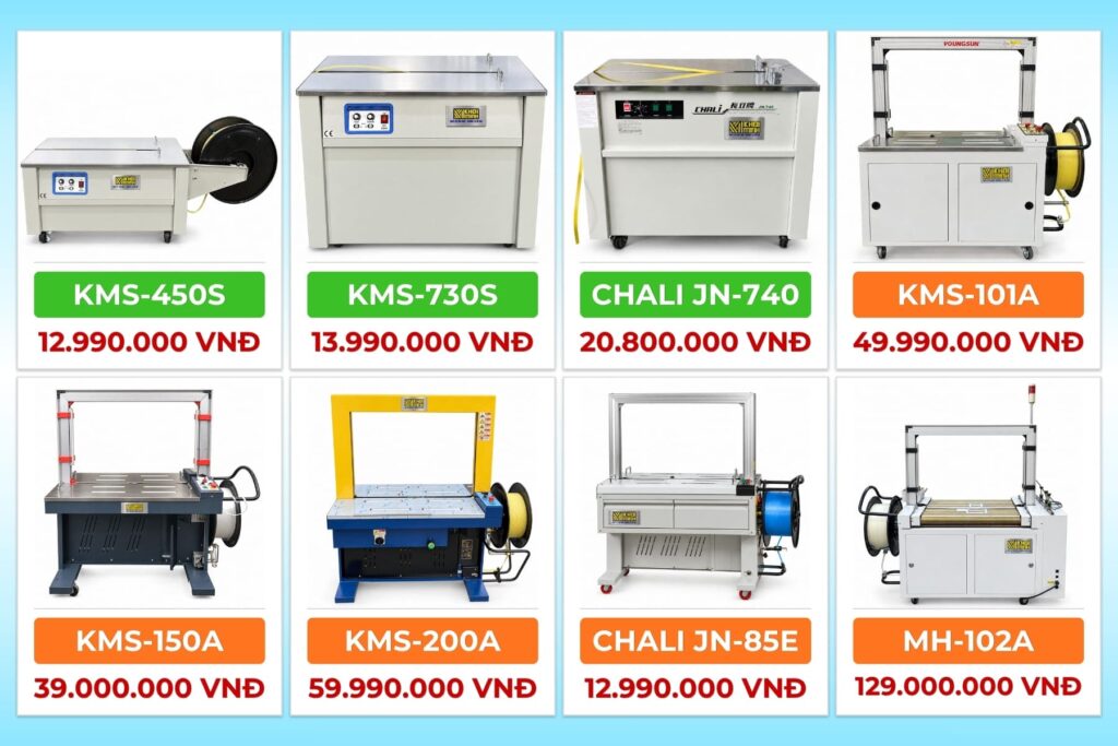 Bảng giá các dòng máy đóng đai thùng tự động và bán tự động tại Điện Máy Khôi Minh