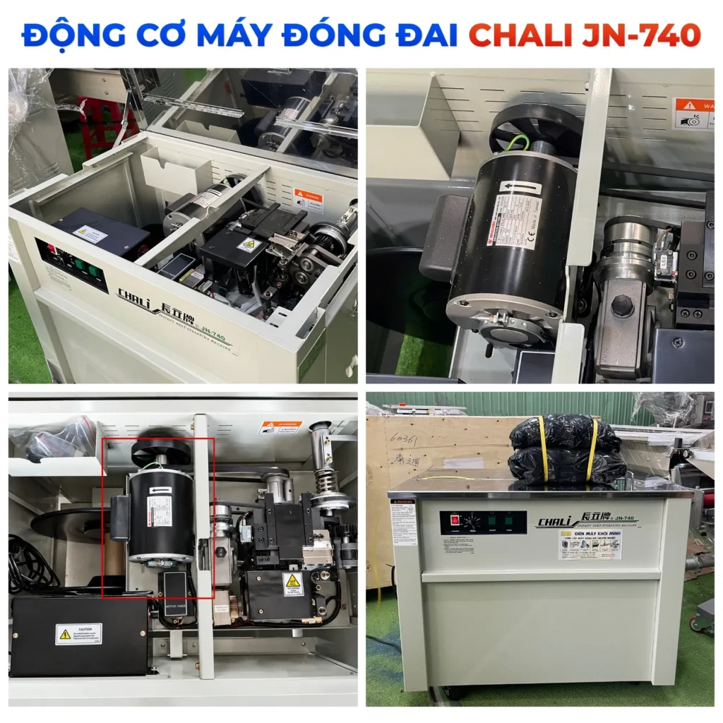 Máy Chali JN-740 sử dụng một động cơ đảm nhiệm cơ chế siết và phóng dây đai, tối ưu kết cấu và thao tác vận hành